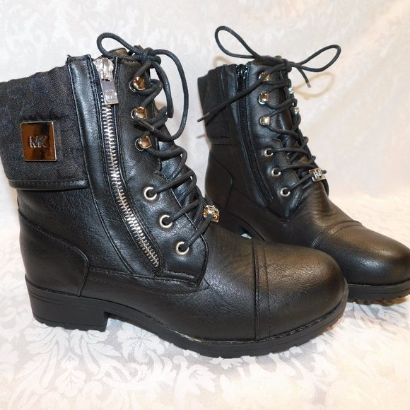 michael michael kors tatum leather and logo combat boot